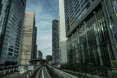 Panoramic shot of modern buildings against sky in city