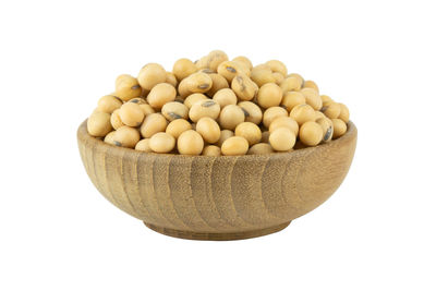 High angle view of eggs in bowl against white background