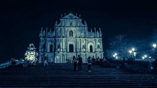 Low angle view of illuminated temple