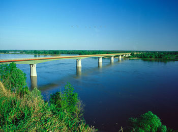 View of bridge over calm blue sea