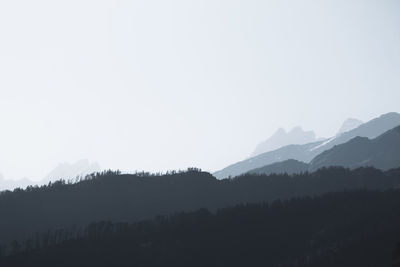 Scenic view of silhouette mountains against clear sky