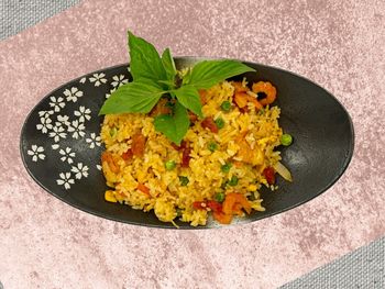 High angle view of food on table