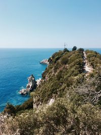Scenic view of sea against clear sky