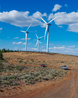 Windmill on field against sky