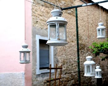 Close-up of street light on wall