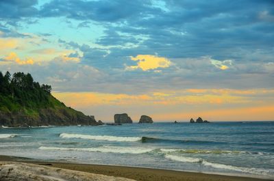 Scenic view of sea against sky during sunset