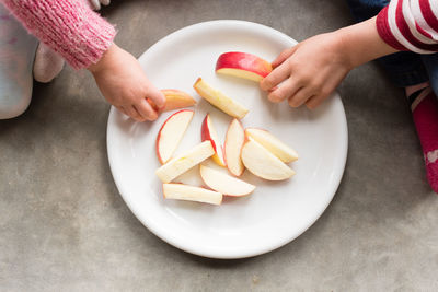 High angle view of person preparing food