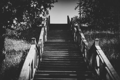 Low angle view of staircase against clear sky