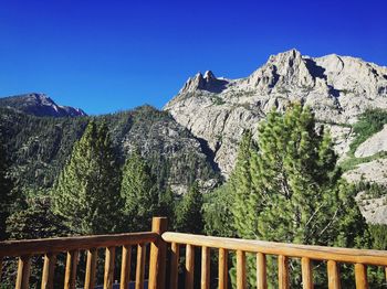 Scenic view of mountains against clear blue sky