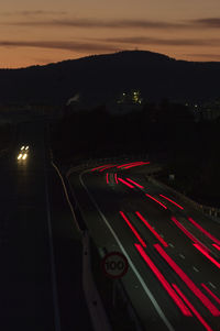 High angle view of highway at night