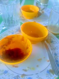 High angle view of breakfast on table