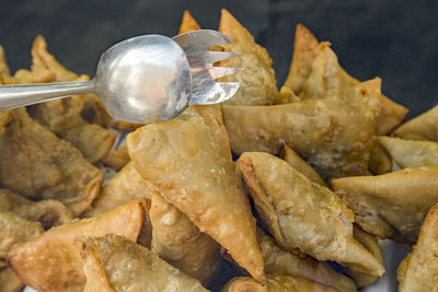 Close-up of samosas