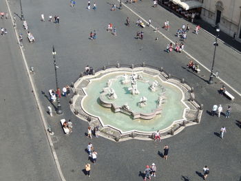 High angle view of people on road in city