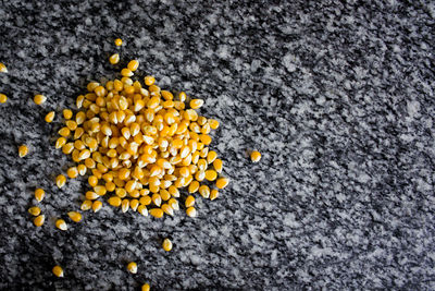 Directly above shot of yellow and leaves on white background