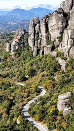 High angle view of trees on rocks