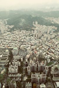 High angle shot of townscape against sky