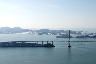 Scenic view of bay against sky