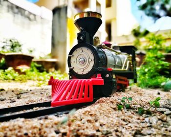 Close-up of train on railroad track