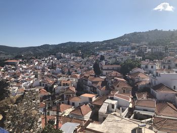 High angle shot of townscape against sky