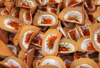 Full frame shot of tacos for sale at market