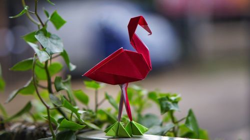 Close-up of pink flamingo origami