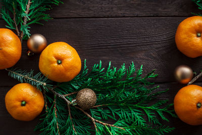 High angle view of oranges on table