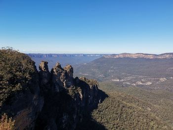 Scenic view of rocky mountains against clear sky