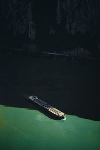 High angle view of ship on sea shore