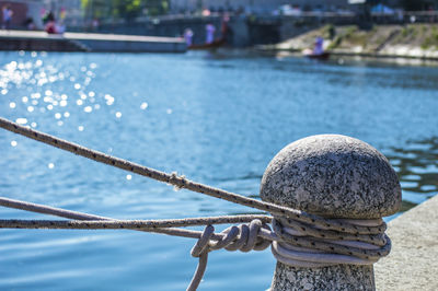 Close-up of rope in river