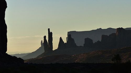 Scenic view of silhouette mountains against sky at sunset