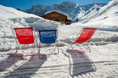 Scenic view of snowcapped mountains against sky