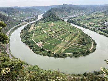 High angle view of agricultural landscape