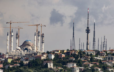 Panoramic view of buildings in city against sky