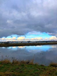 Scenic view of lake against sky