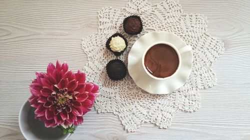 Directly above shot of coffee cup on table