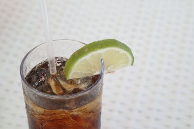 High angle view of drink on table