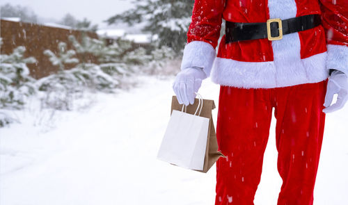 Low section of man standing on snow