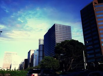 Low angle view of modern building against sky