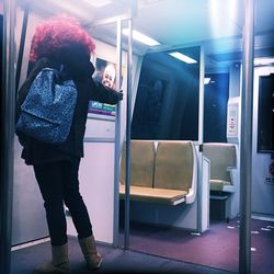 View of men on escalator