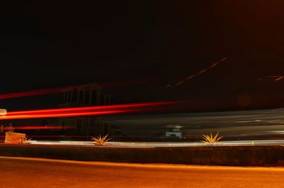 Light trails on road at night