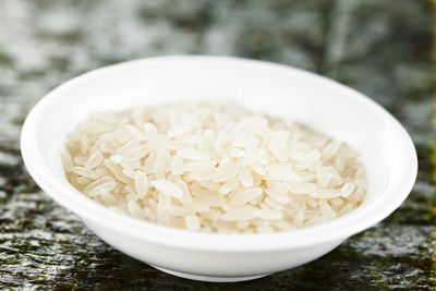 Close-up of noodles in bowl on table