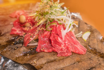 Close-up of meal served on table