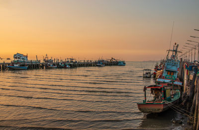 Fisherman boats at the fishing pier of bang saray in thailand asia