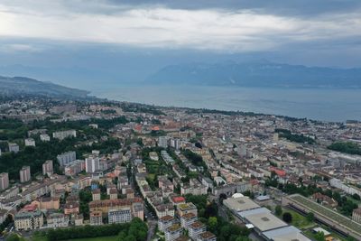 High angle view of townscape against sky