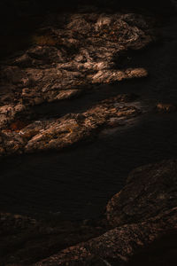 Aerial view of rock formations at night