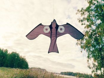 Close-up of clothes hanging on tree against sky