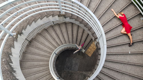 High angle view of spiral staircase