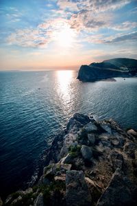 Scenic view of sea against sky during sunset