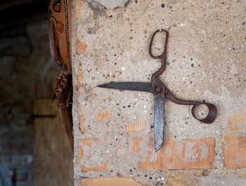 Close-up of rusty metal on wall