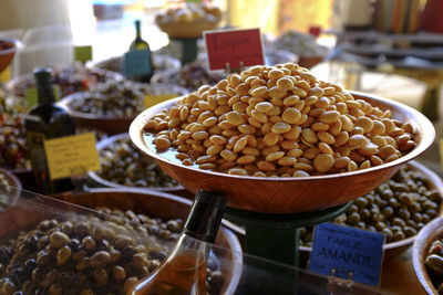 Various beans for sale at market stall